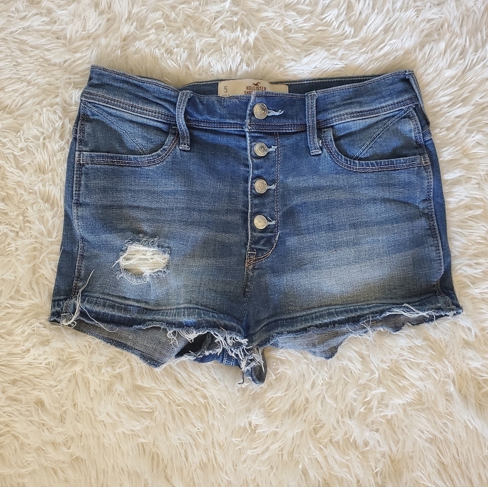 Vintage Y2K Hollister High Rise Jean Shortie Shorts Size 27/5 Button Fly Raw Hem